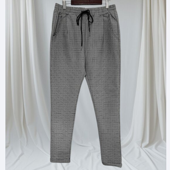 Women’s Black & White Houndstooth Jogger Pants with Drawstring Waist – Size S - Picture 1 of 9